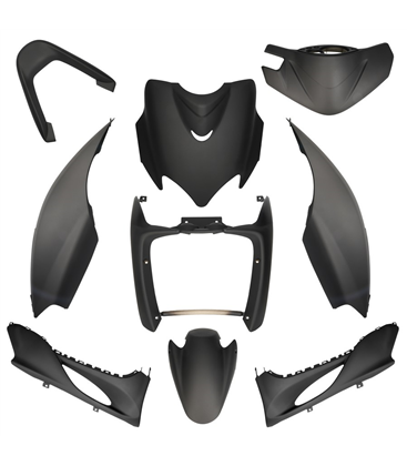 KIT DE CARENADOS YAMAHA JOG R RR / MBK MACH G 9 PIEZAS NEGRO MATE