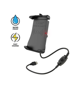 Soporte de smartphone con carga inalámbrica RAM MOUNTS Quick-Grip Waterproof 15W con rótula