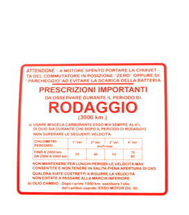 Adhesivo rodaggio Piaggio Vespa Gs 150cc 610292M