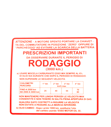 Adhesivo rodaggio Piaggio Vespa Gs 150cc 610292M